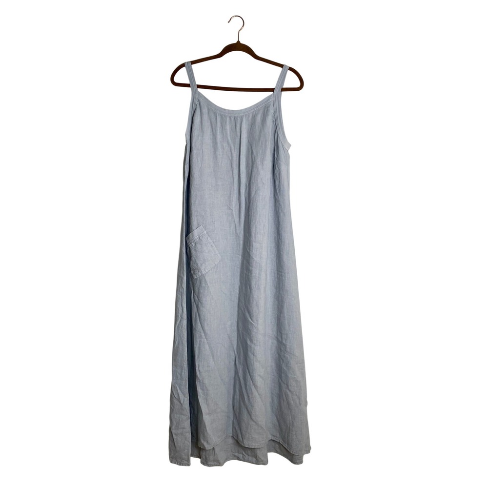 VTG FLAX 90s Grey Linen Maxi Dress Lagenlook Cottagecore Coastal Grandmother
